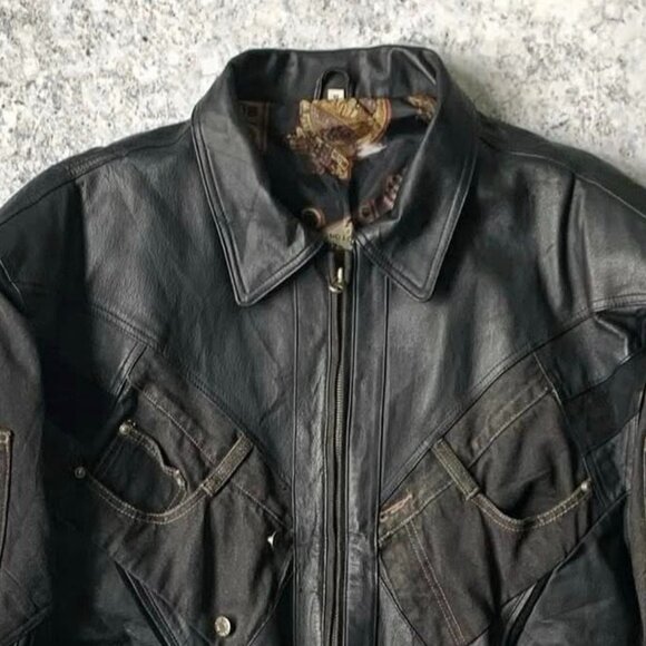 Black Leather Bomber Jacket – Classic Zip Up - Picture 2 of 4